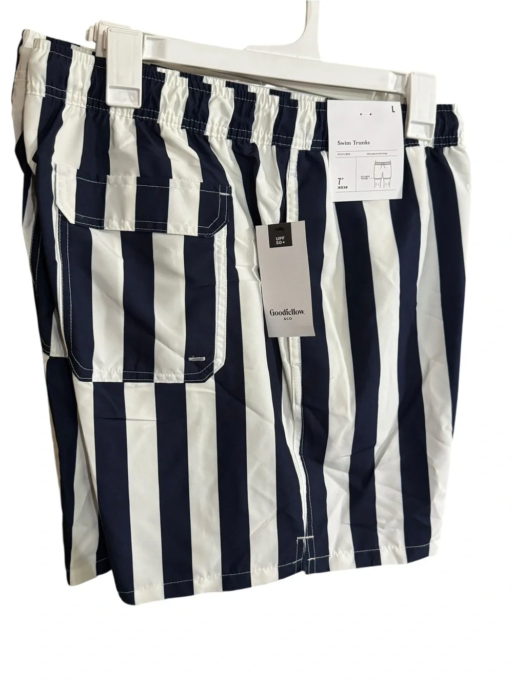 Goodfellow 7” Swim Trunks Navy Blue & White Stripe with Liner NWT